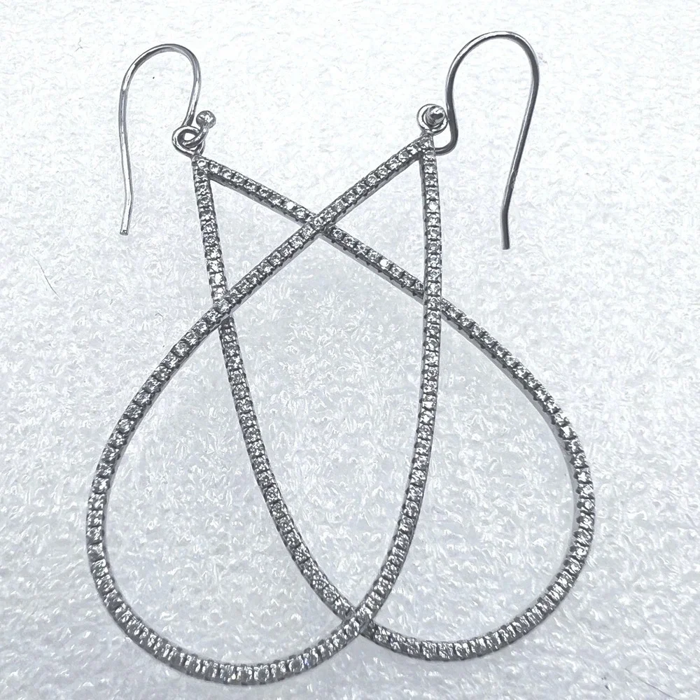 Sterling Silver CZ‎ Micro Pave Hoop Earrings Articulated Prom Formal Wedding